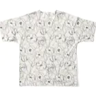 芋焼酎ロックの手描き風　花柄　線画　(白) All-Over Print T-Shirt :back