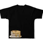 白くまパンダ ORIGINAL SHOPの白くまパンダ　ホットケーキ(黒) All-Over Print T-Shirt :back