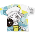 MicaPix/SUZURI店のCoffee&Girl "No.O"（バックプリント） フルグラフィックTシャツの背面