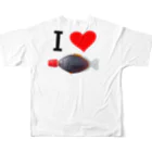 AAAstarsのi love サカナ醤油（実写版）　ー両面ﾌﾟﾘﾝﾄ All-Over Print T-Shirt :back