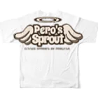 Pero'sSprout(ペロの芽)のセピア色のロゴ入り All-Over Print T-Shirt :back