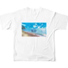 watertrickの常夏の海とサッカーボール フルグラフィックTシャツの背面