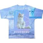 猫ICHIZO公式グッズのあらゆる猫を愛せblue フルグラフィックTシャツの背面