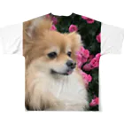 えんぴつの季節の花に興味のないポメラニアン　フルグラT All-Over Print T-Shirt :back