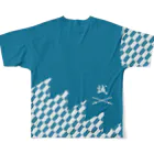 にゃーにゃー組@LINEスタンプ＊絵文字販売中！の新選組＊だんだら矢絣柄（blue） フルグラフィックTシャツの背面