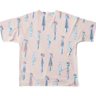 てら ねこデザイングッズのI WISH I WERE A BIRD.ピンク All-Over Print T-Shirt :back