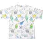 まめるりはことりのたくさんセキセイインコちゃん【まめるりはことり】 All-Over Print T-Shirt :back