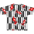 あさやけ洋品店の矢絣紋様と金魚  All-Over Print T-Shirt :back