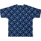 きまぐれノーティのきまぐれWa風「七宝」_藍（ジャパンブルー） All-Over Print T-Shirt :back