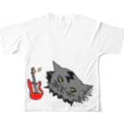 ロルカフェ。のグレた猫はエレキギターを弾く。 フルグラフィックTシャツの背面
