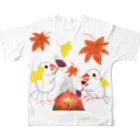 Lily bird（リリーバード）の落ち葉と焼き芋と文鳥ず フルグラフィックTシャツの背面