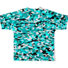 Military Casual LittleJoke のCasualCamo TurquoiseBlue カジュアル迷彩 水色 フルグラフィックTシャツの背面