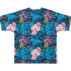 NORIMA'S SHOP の薔薇、芍薬、牡丹のボタニカルブーケと螺鈿模様の壁紙イラスト フルグラフィックTシャツの背面