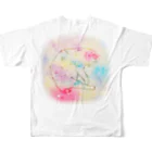 Antenna Mのフル　ねこフラワーオヴライフ・ねこと蝶 All-Over Print T-Shirt :back