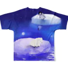 NORIMA'S SHOP の漂流した氷の上のしろくまくんとペンギンちゃん All-Over Print T-Shirt :back