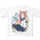 平田商店の魚とケモ耳女子 フルグラフィックTシャツ