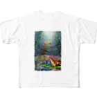 Laugh Rain LaboのFrog imagines the world. フルグラフィックTシャツ