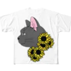 ばんちゃ🐱にゃんこ恩返しショップの黒猫ちゃん(向日葵) All-Over Print T-Shirt