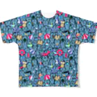 のびネコとおさかなのお店のみっちり！ねこねこ海水浴　ブルー All-Over Print T-Shirt