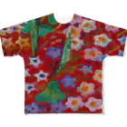 和歌の花-赤 フルグラフィックTシャツ