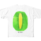 花と女性のイラストレーションのキウイ（kiwifruit）2022 All-Over Print T-Shirt