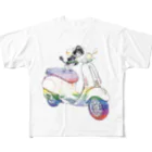 N谷スタジオのチワワのすっちゃんバイクに乗る〜レインボーバージョン〜 All-Over Print T-Shirt