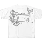 サトウノリコ*の浴室でタブレットを使う人魚【くろ】 All-Over Print T-Shirt