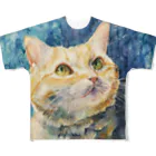 にゃべしっの宙を見つめる猫 All-Over Print T-Shirt