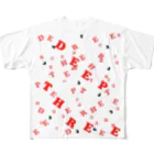 みゃみゅみぇっみょ（ばすけっと）のDEEP THREE（ディープスリー）ロゴTシャツ　レッド All-Over Print T-Shirt