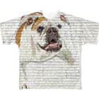 【CPPAS】Custom Pet Portrait Art Studioのかわいいブルドッグ - レンガブロックの背景 All-Over Print T-Shirt