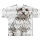 【CPPAS】Custom Pet Portrait Art Studioの マルチーズドッグ - レンガブロック背景 All-Over Print T-Shirt