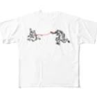 モルTの鳥獣人物戯画　ウサギカエル　赤い糸 All-Over Print T-Shirt