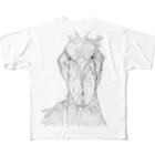 森図鑑の[森図鑑] ハシビロコウの顔 鉛筆画 All-Over Print T-Shirt