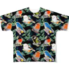 NORIMA'S SHOP の落ち葉のコラージュとかわいい野鳥たち All-Over Print T-Shirt