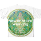 💖宇宙整体♪🌈♪こころからだチャンネル♪💖のFlower of  Life waving  🌈LOGO version All-Over Print T-Shirt