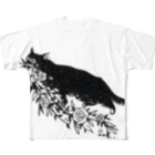 切り絵草太の花咥え猫 フルグラフィックTシャツ