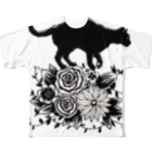 切り絵草太の花に乗る猫 フルグラフィックTシャツ