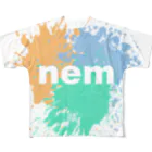 ピヨ彦(NEM神の人)のnemスプラッターロゴ フルグラフィックTシャツ