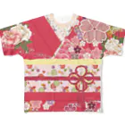 耕DESIGNの着物柄（振袖風）赤 -桜- All-Over Print T-Shirt