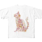 耕DESIGNの桜猫 フルグラフィックTシャツ