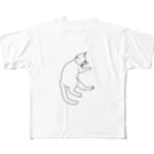 ねこねこおさかなのアンニュイ白猫 フルグラフィックTシャツ