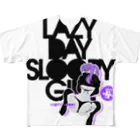 loveclonesのLAZY DAY SLOOPY GIRL 0574 ブラックフーディー女子 エロポップ ロゴ フルグラフィックTシャツ