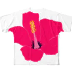 NIKORASU GOの南国デザイン「ハイビスカスレッド」 All-Over Print T-Shirt