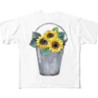 Fred HorstmanのWatering bucket and sunflowers  じょうろ と ひまわり フルグラフィックTシャツ