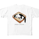 小鳥と映画館の食パンに乗った猫 フルグラフィックTシャツ