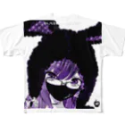 loveclonesのBABYFACE/RABBIHEAD 黒ラビ2号 パープル 拡大版 メガネ女子 All-Over Print T-Shirt