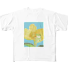 yoshi-gardenのアマガエルと金糸梅 フルグラフィックTシャツ