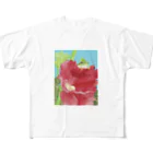 yoshi-gardenのアマガエルと立葵 All-Over Print T-Shirt