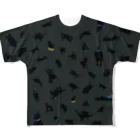 達磨屋の黒猫がいっぱい フルグラフィックTシャツ
