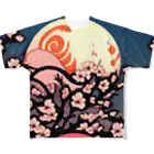 MedicalKUNの月夜に登る桃の花、美。 フルグラフィックTシャツ